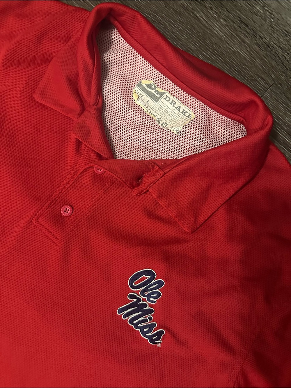Drake Ole Miss Rebels Men's Red Short Sleeve Polo Shirt Size L college football